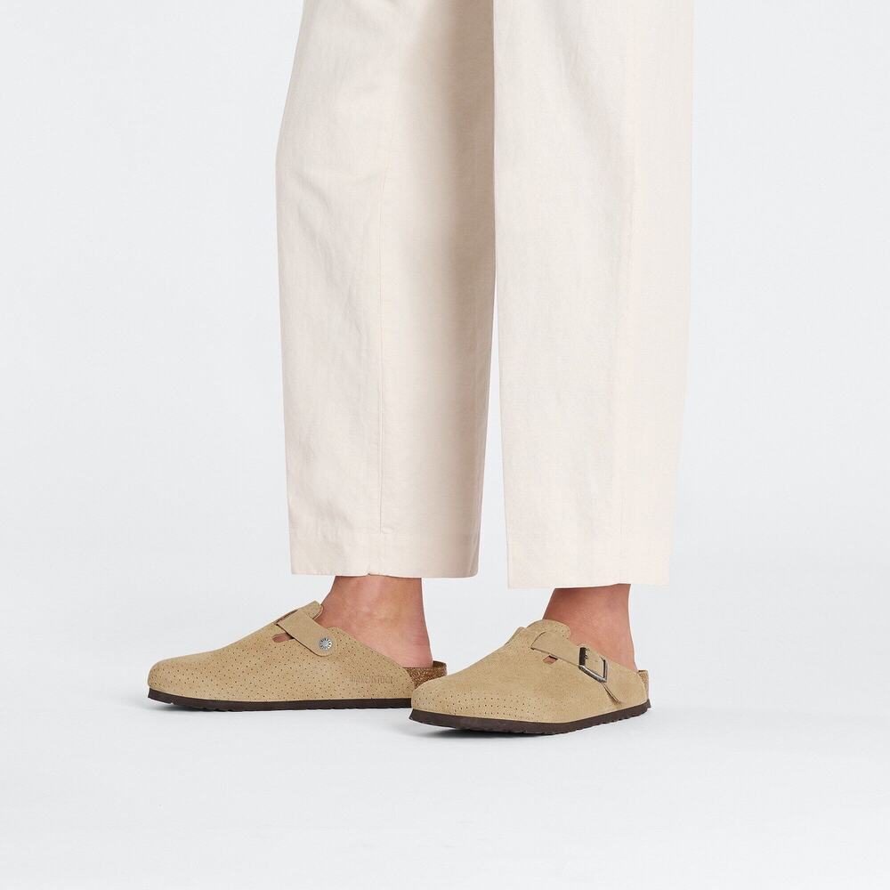 NEW Birkenstock Boston Emboss Dots New Beige Suede Clogs 42 Narrow Fit Comfort - Picture 5 of 16